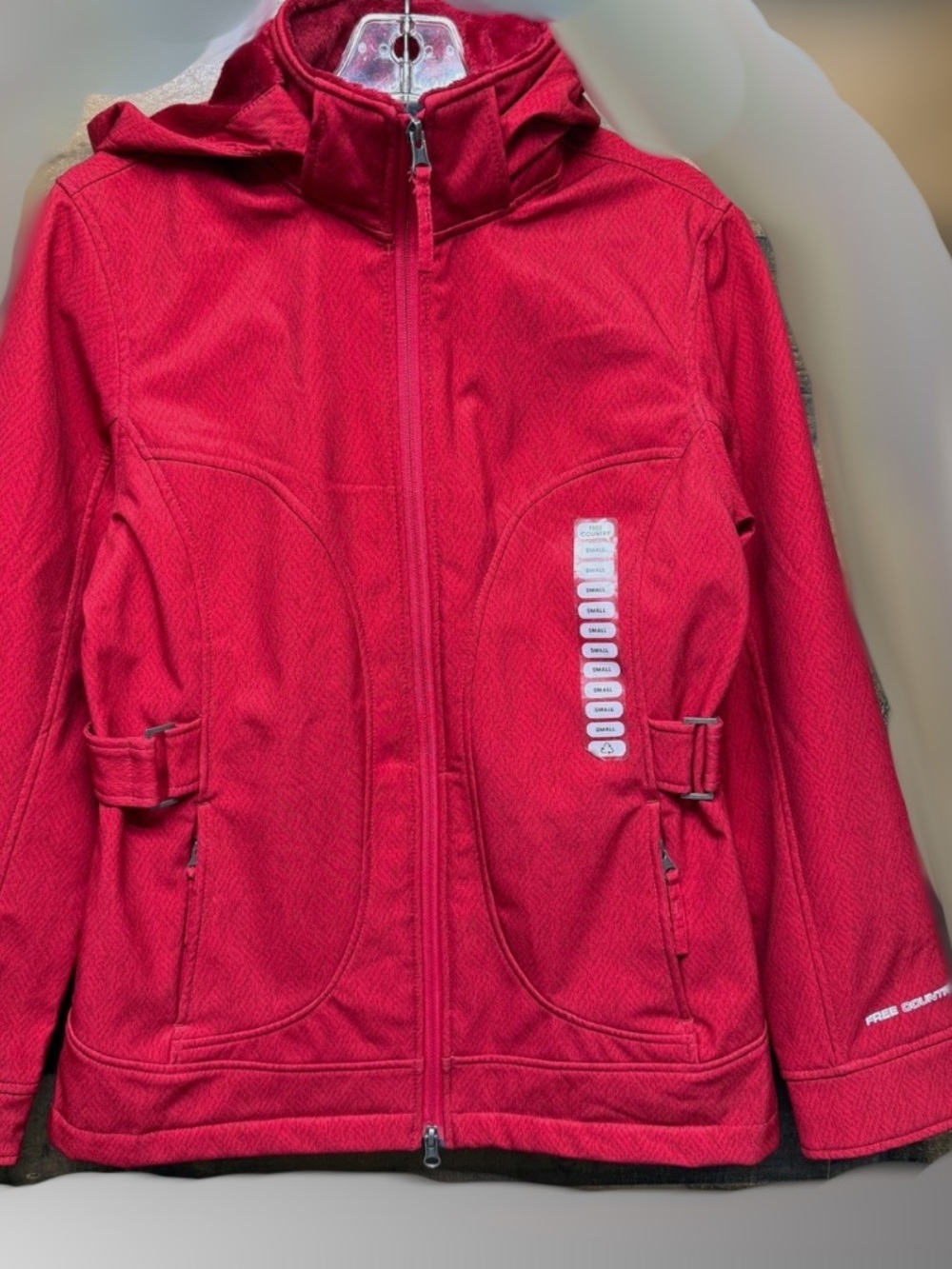 Free Country Red HOODED Softshell Jacket NEW plush fur inner lining WATER RESIST
